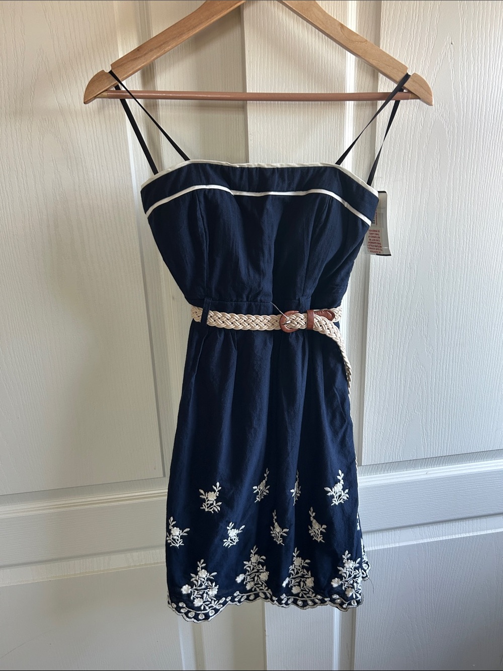 City Triangles Navy Embroidered Strapless Dress with White Trim